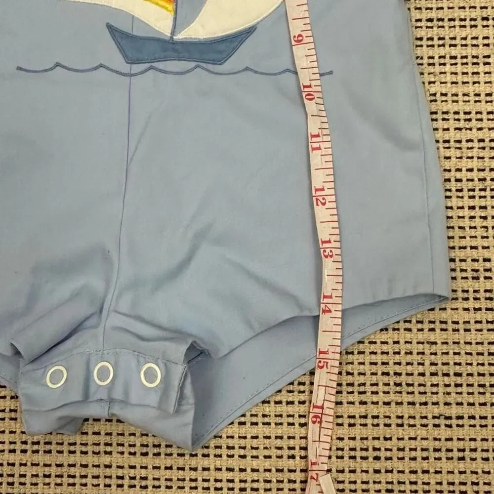 Vintage Baby Sail Boat Nautical Light Blue Shorts Jumper